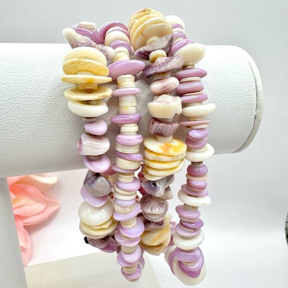 Wampum Quahog Heishi Four Strand Bracelet Slide Lock Clasp Beachy Coastal Shell - Picture 3 of 16